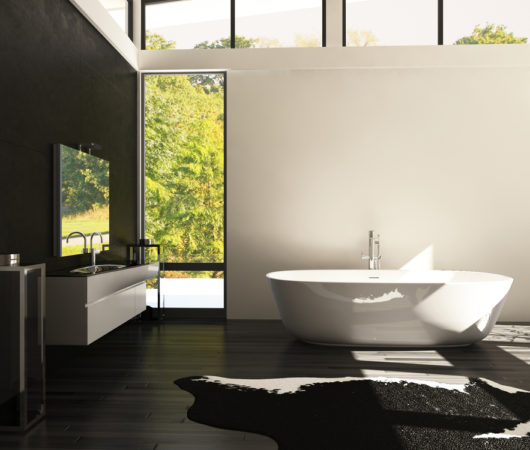 Salle de bain design avec baignoire- Ruisseau Chauffage